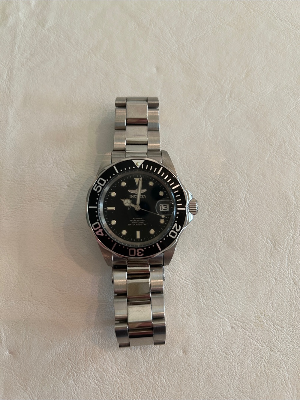 Invicta Silver Stainless Steel Watch with Black Dial